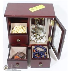 CHERRY COLORED JEWELRY BOX FILLED