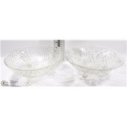 PAIR OF HAND CUT GLASS FOOTED BOWLS