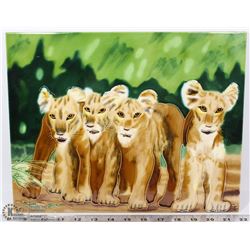 GLASS HANGING PICTURE ART BABY LIONS