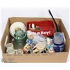 FLAT OF COLLECTIBLES IN TOY WAGON AND MORE