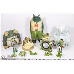 BOX OF OUTDOOR AND INDOOR FROG ORNAMENTS