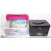 Image 1 : BOX FILLED WITH STORAGE CONTAINERS AND MAKE UP CASE