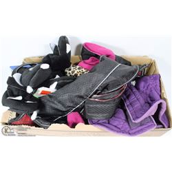 FLAT OF DOG APPAREL INCLUDES BOOTIES, COATS &