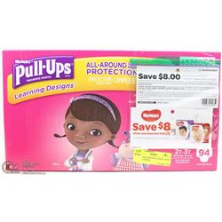 BOX 94 HUGGIES PULL-UPS & 2 SAVE $8.00 COUPONS
