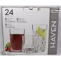 24 PIECE HAVEN  GLASS SET (1 BROKEN GLASS)