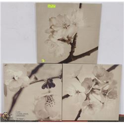 LOT OF 3 SEPIA TONED FLOWER CANVAS PRINTS