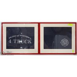 LOT OF TWO  30 YEAR OLD FIRE DEPT T-SHIRTS FRAMED