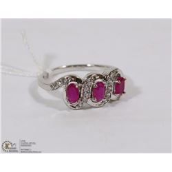 #82- RED RUBY & CZ  GEMSTONE RING