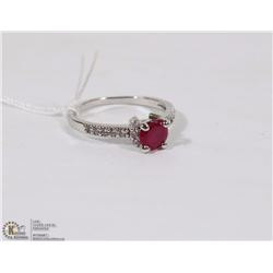 #83- RED RUBY & CZ  GEMSTONE RING