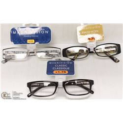 LOT OF 3 READING GLASSES 1.75+