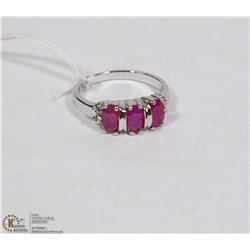 165-RED RUBY & CZ  RING .925 STERLING SILVER