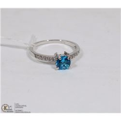 BLUE TOPAZ & CZ .925 STERLING SILVER RING
