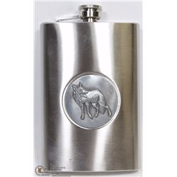 8 OZ STAINLESS STEEL FLASK WITH WOLF DESIGN