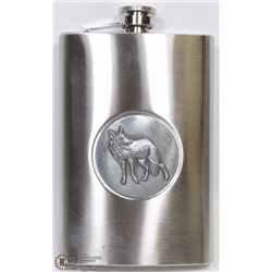 8 OZ STAINLESS STEEL FLASK WITH WOLF DESIGN