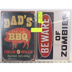 LOT OF 2 NEW 12"X8" TIN SIGNS - BEWARE OF ZOMBIES
