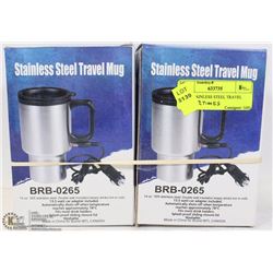LOT OF TWO 14OZ STAINLESS STEEL TRAVEL MUGS
