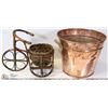 COPPER PAIL PLANTER W/ BICYCLE WICKER PLANTER