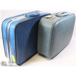 LOT OF 2 VINTAGE BLUE SUITCASES - ONE IS MCBRINE &