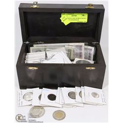 WOOD BOX W/ ASST WORLD MONEY INCL SOME CANADIAN &