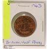 Image 1 : 1963 BRITISH HALF PENNY