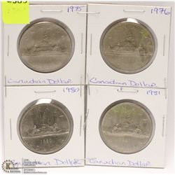 LOT OF 4 CANADIAN 1 DOLLAR COINS