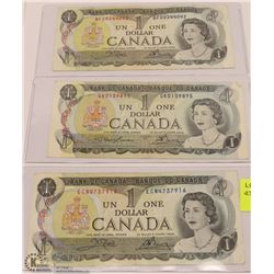 LOT OF 3 CANADIAN 1973 $1 BILLS
