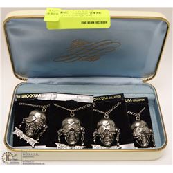 FOUR VINTAGE MEGADETH PENDANTS ON CHAINS