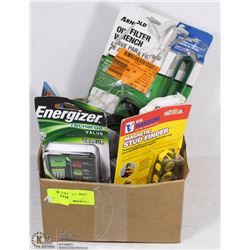 FLAT OF ASSORTED TOOLS AND MORE, INCLUDES OIL