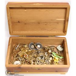WOOD JEWELRY BOX W/ ASSORTED FASHION JEWELRY
