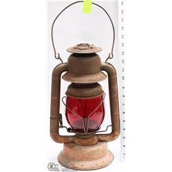 ANTIQUE KEROSENE SHIP LIGHT WITH RARE RED GLASS