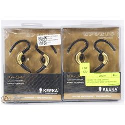 2 PAIRS OF KEEKA SPORT HEADPHONES WITH MICROPHONE