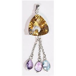 #7-STERLING SILVER CITRINE, AMETHYST AND BLUE