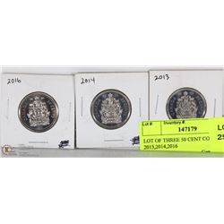 LOT OF THREE 50 CENT COINS 2013,2014,2016