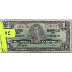 1937 CANADIAN $1 BILL