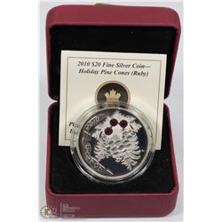 RCM 2010 $20 FINE SILVER COIN HOLIDAY PINE CONES
