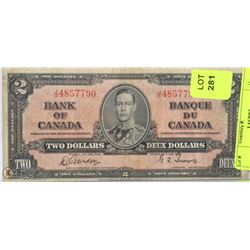 1937 CANADIAN $2 DOLLAR BILL