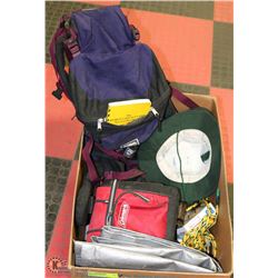 LARGE BOX W/HIKING/CAMPING GEAR INCL.