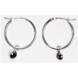 #34-14K WHITE GOLD BLACK DIAMOND HOOP EARRINGS