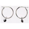 Image 1 : #34-14K WHITE GOLD BLACK DIAMOND HOOP EARRINGS