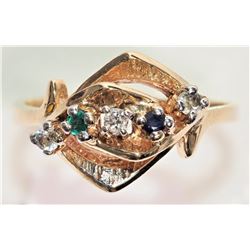 #35-10K YELLOW GOLD DIAMOND, SAPPHIRE, EMERALD