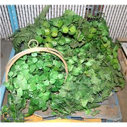 PALLET OF GREENS SILK PLANTS , SOME WITH BRASS