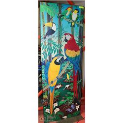 72" X 26 " COLORFUL BIRDS WALL HANGING ON WOOD
