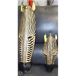 2 ZEBRA WOOD WALL HANGINGS 16" AND 30"
