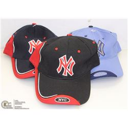 LOT OF 3 NYC BALLCAPS - SIZE ADJUSTABLE