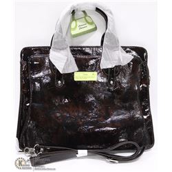 SHINY BROWN BRIEFCASE STYLE PURSE COMES WITH