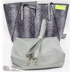 TWO IN ONE PURSE - REVERSIBLE LIGHT GRAY SNAKE