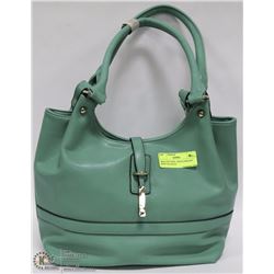 TEAL SOFT FEEL  SHOULDER BAG WITH NAILHEAD