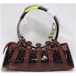 RED METAL RING HANDLE SNAKE SKIN STYLE PURSE