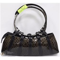 BROWN METAL RING HANDLE SNAKE SKIN STYLE PURSE