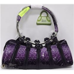 PURPLE METAL RING HANDLE SNAKE SKIN STYLE PURSE